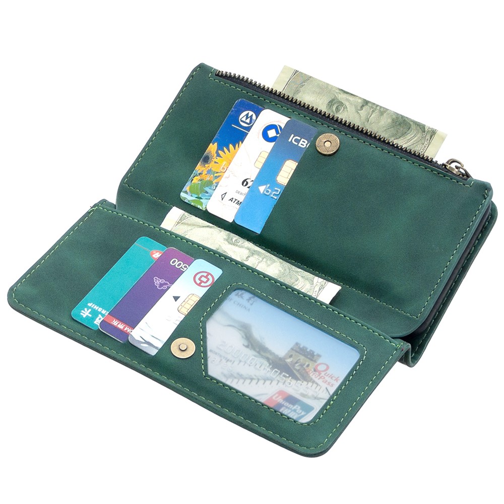 BF02 Portefeuille de Qualité Détachable Couverture de Téléphone en Cuir 2 en 1 Avec Poche à Fermeture Éclair Pour Xiaomi Poco X3 NFC / Poco X3 - Vert