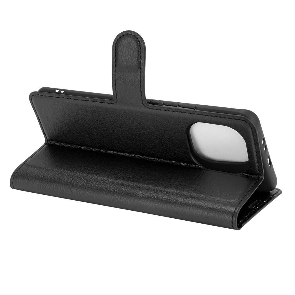 Folio Flip Litchi Texture Wallet Design Leather Phone Case with Stand for Xiaomi Mi 11 - Black-2