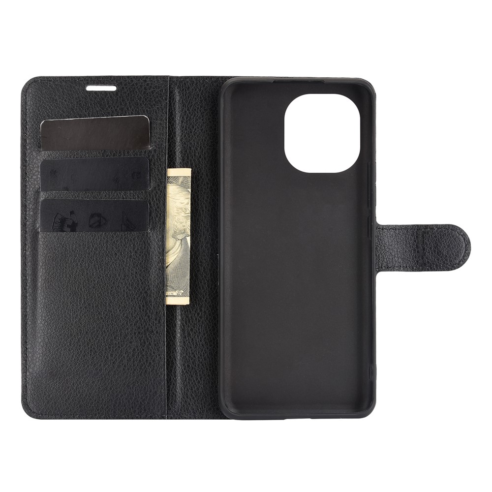 Folio Flip Litchi Texture Wallet Design Leather Phone Case with Stand for Xiaomi Mi 11 - Black-4