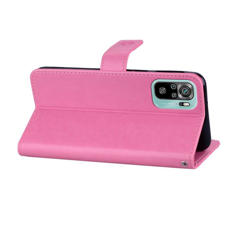 Owl & Flower Imprinted Leather Wallet Stand Phone Case for Xiaomi Redmi Note 10 4G/Note 10S - Rose-4
