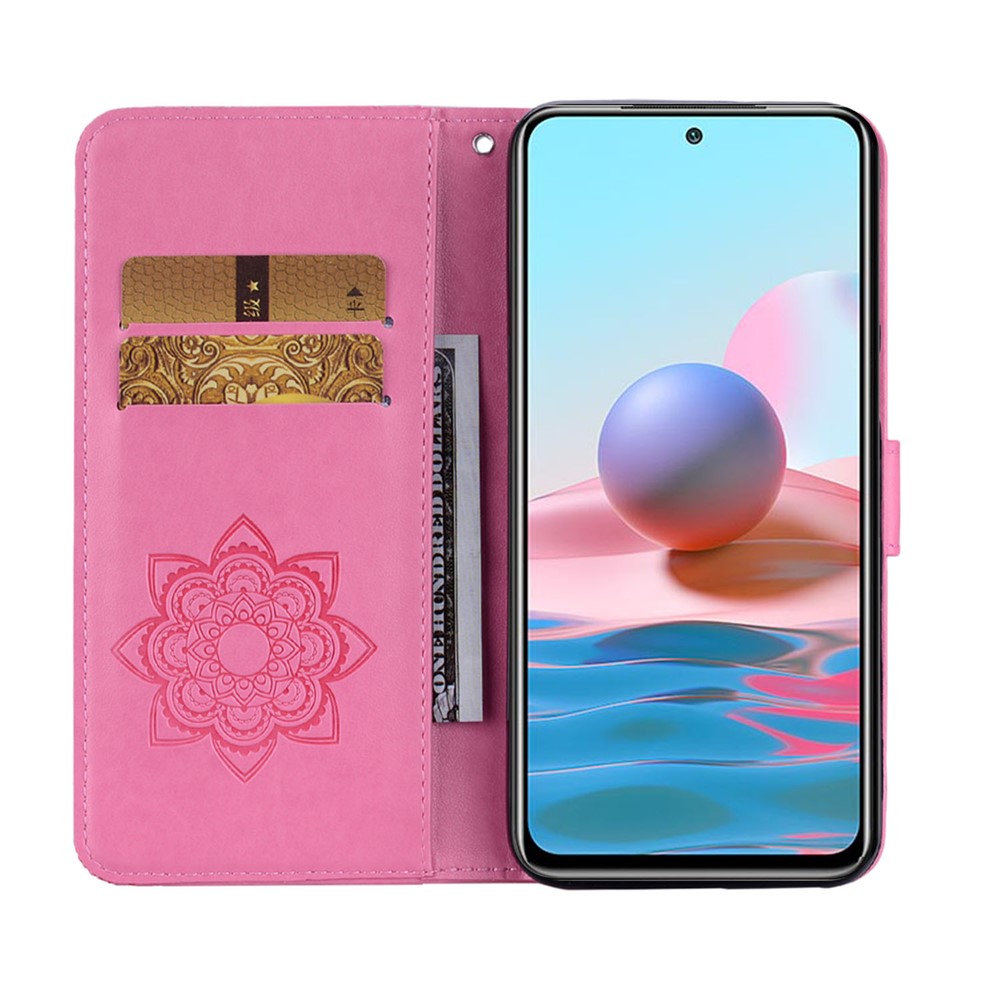 Owl & Flower Imprinted Leather Wallet Stand Phone Case for Xiaomi Redmi Note 10 4G/Note 10S - Rose-5