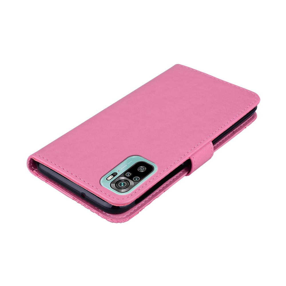 Owl & Flower Imprinted Leather Wallet Stand Phone Case for Xiaomi Redmi Note 10 4G/Note 10S - Rose-7