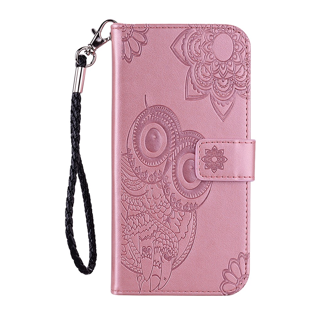 Imprint Owl Flower Leather Wallet Stand Phone Case for Xiaomi Redmi 9T/Note 9 5G/Note 9T 5G/9 Power - Rose Gold-2