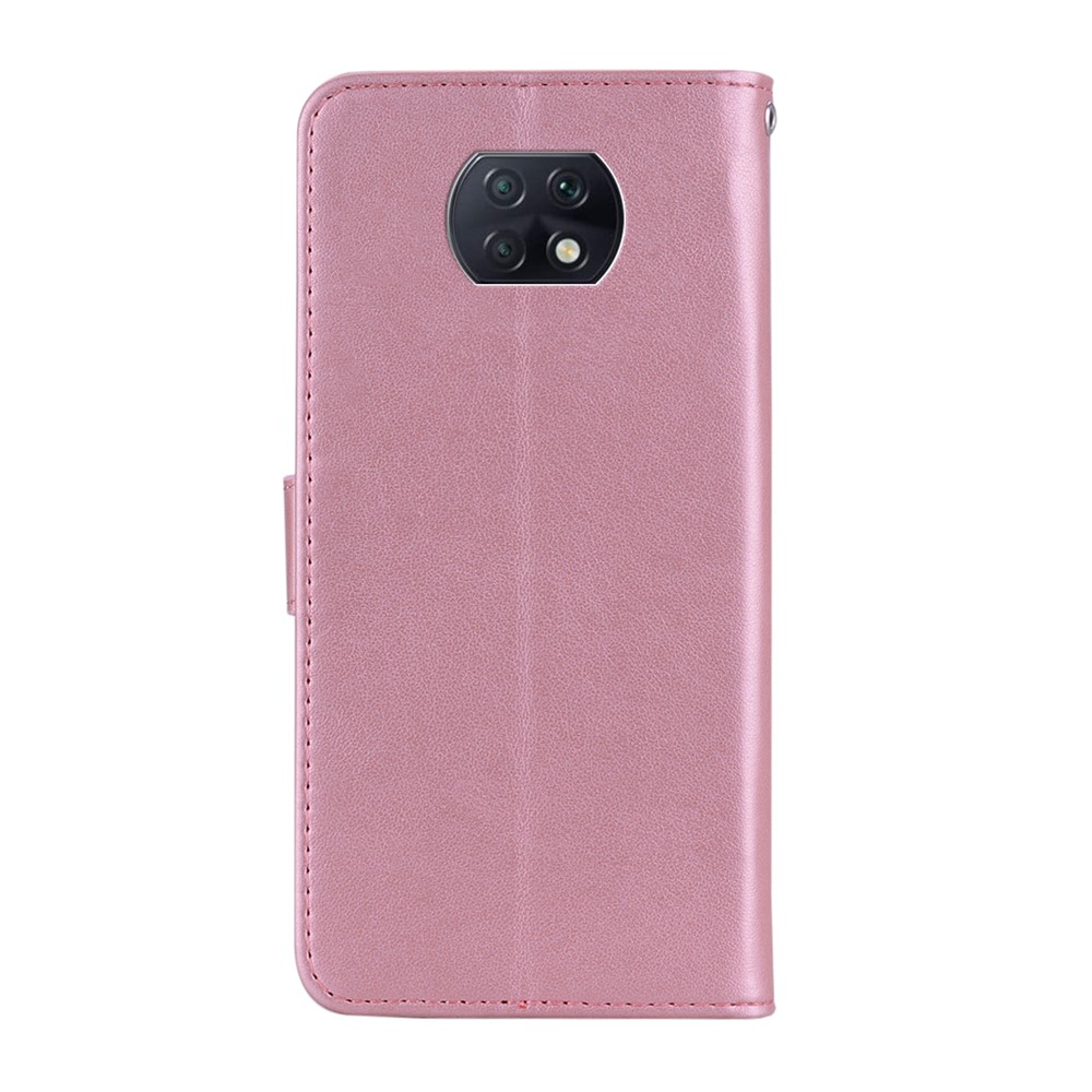 Imprint Owl Flower Leather Wallet Stand Phone Case for Xiaomi Redmi 9T/Note 9 5G/Note 9T 5G/9 Power - Rose Gold-3