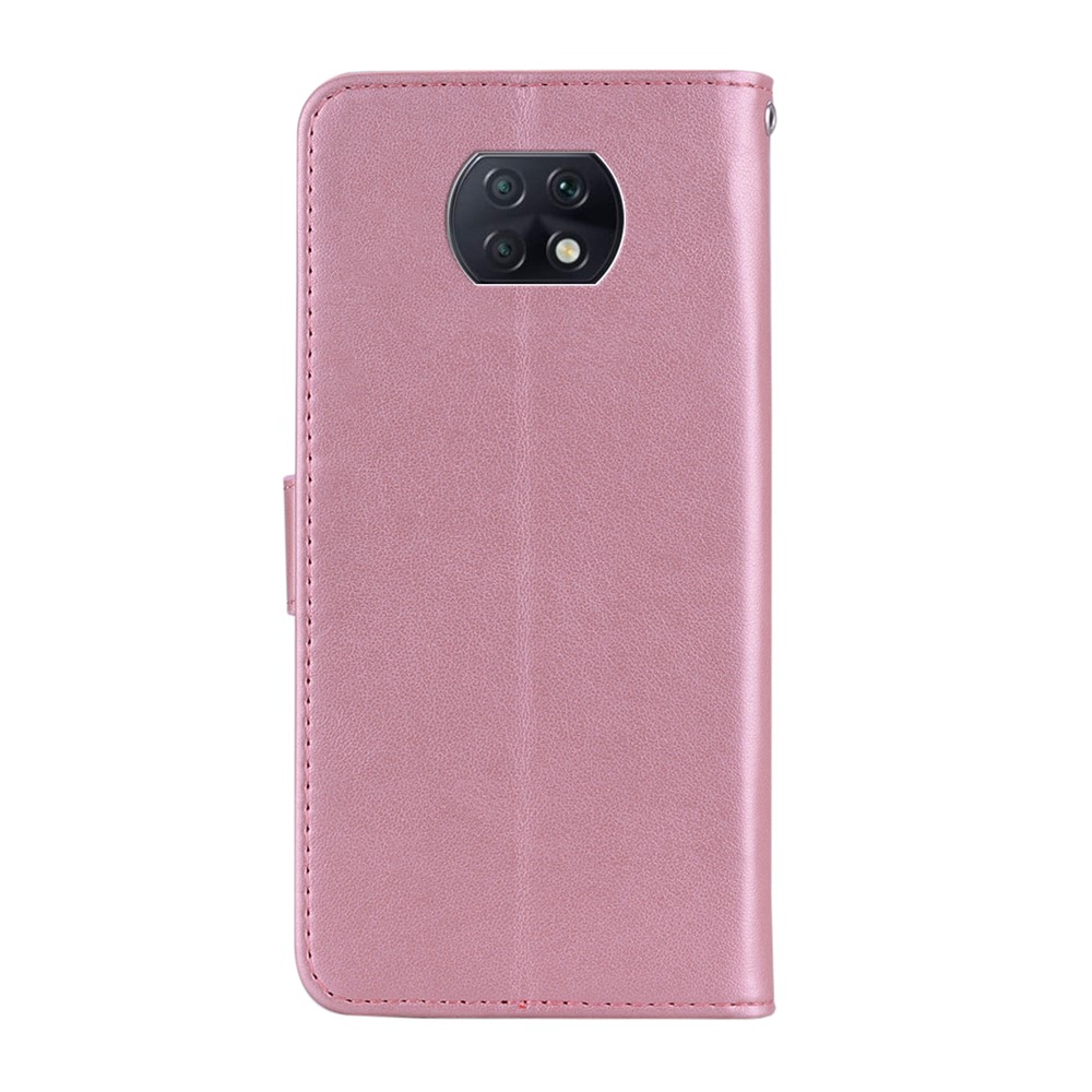 Imprint Owl Flower Leather Wallet Stand Phone Case for Xiaomi Redmi Note 9T 5G/Note 9 5G - Rose Gold-3