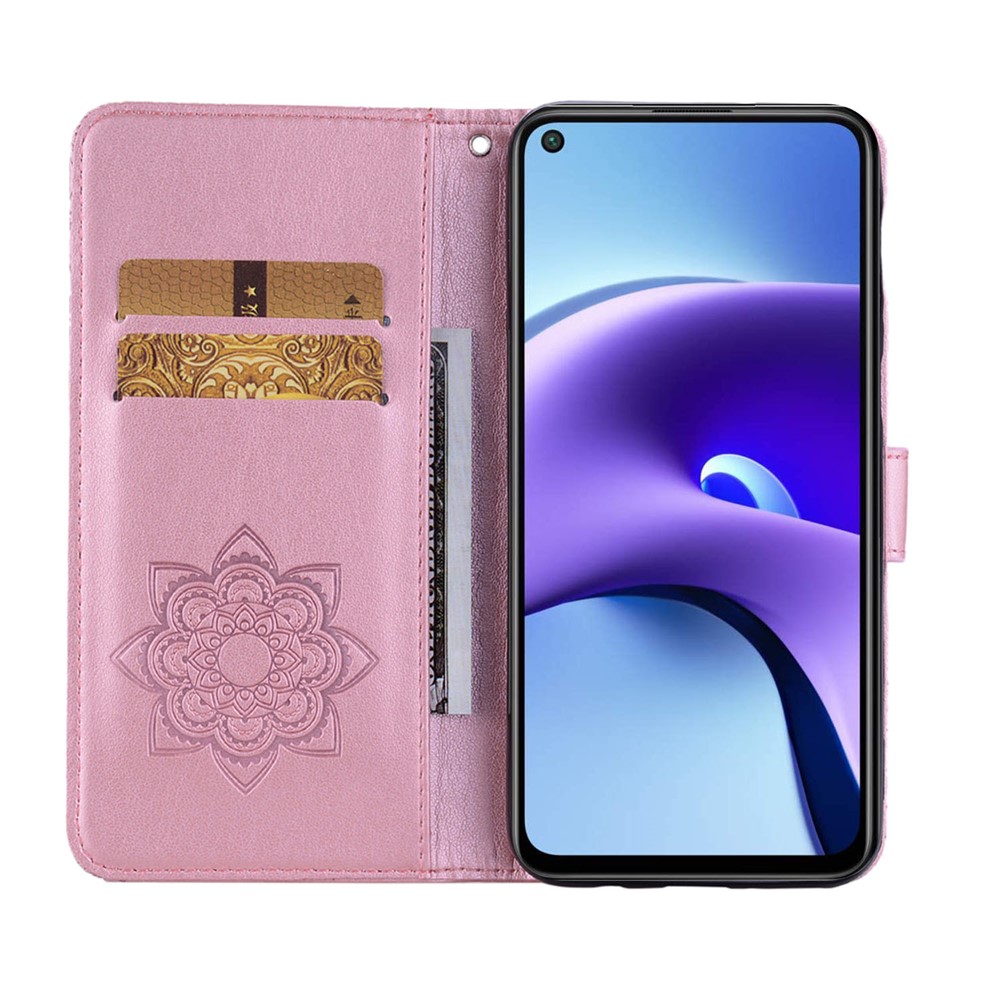 Imprint Owl Flower Leather Wallet Stand Phone Case for Xiaomi Redmi Note 9T 5G/Note 9 5G - Rose Gold-5