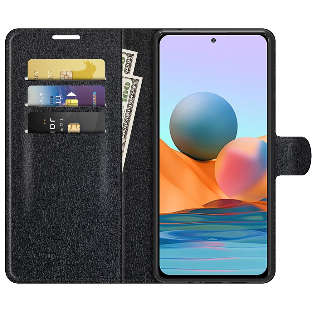 Wallet Design Litchi Texture Leather Phone Case with Stand for Xiaomi Redmi Note 10 Pro - Black-3