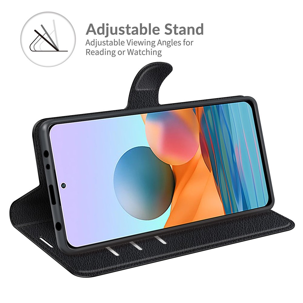 Wallet Design Litchi Texture Leather Phone Case with Stand for Xiaomi Redmi Note 10 Pro - Black-4
