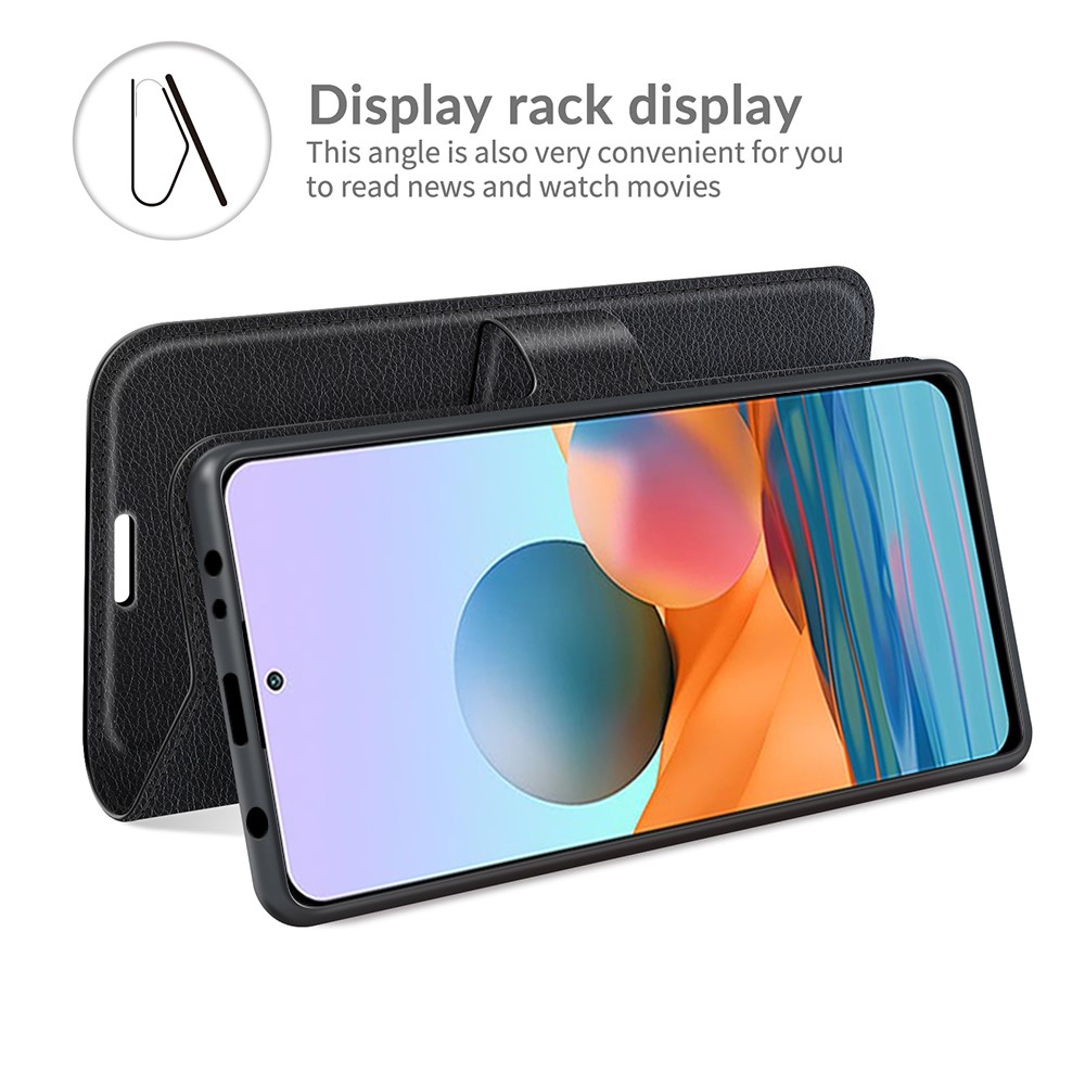 Wallet Design Litchi Texture Leather Phone Case with Stand for Xiaomi Redmi Note 10 Pro - Black-5