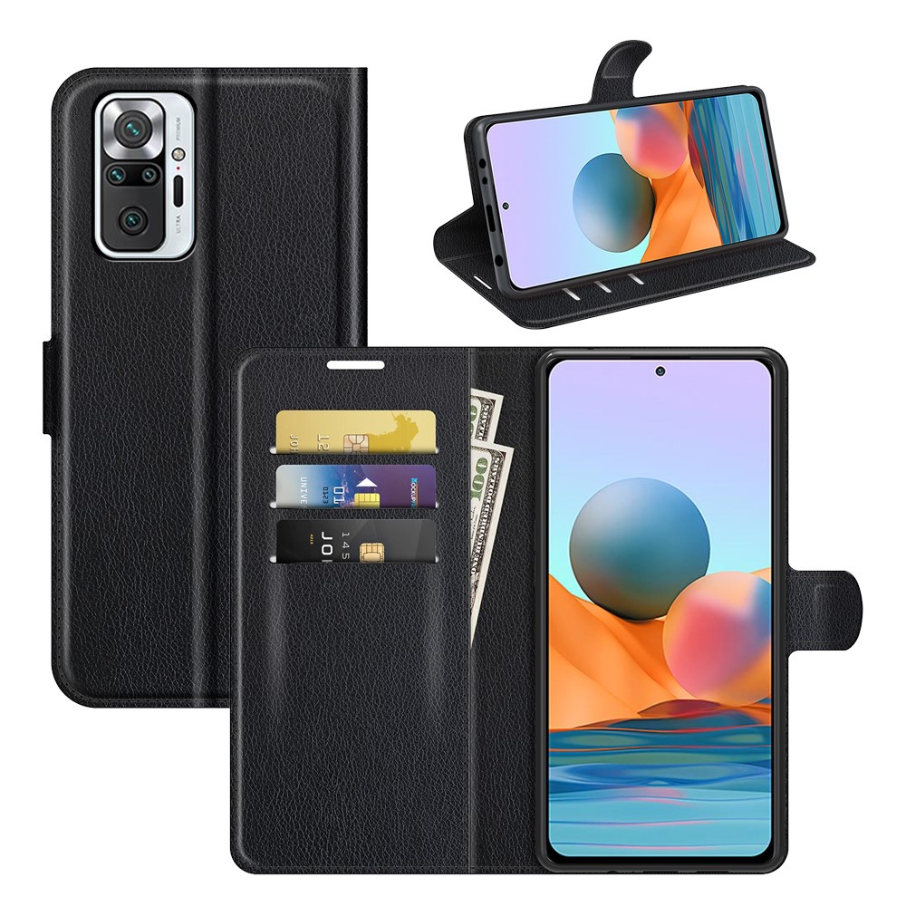Wallet Design Litchi Texture Leather Phone Case with Stand for Xiaomi Redmi Note 10 Pro - Black-7