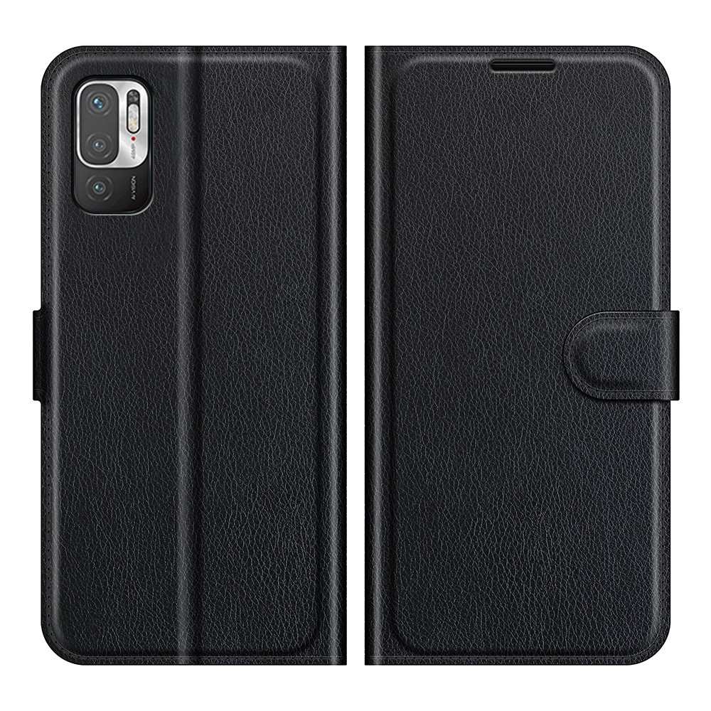 Wallet Design Folio Flip Litchi Texture Leather Phone Case with Stand for Xiaomi Redmi Note 10 5G - Black-1