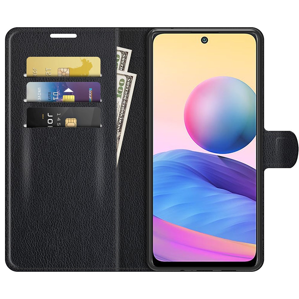 Wallet Design Folio Flip Litchi Texture Leather Phone Case with Stand for Xiaomi Redmi Note 10 5G - Black-3