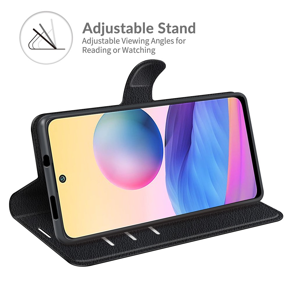 Wallet Design Folio Flip Litchi Texture Leather Phone Case with Stand for Xiaomi Redmi Note 10 5G - Black-4