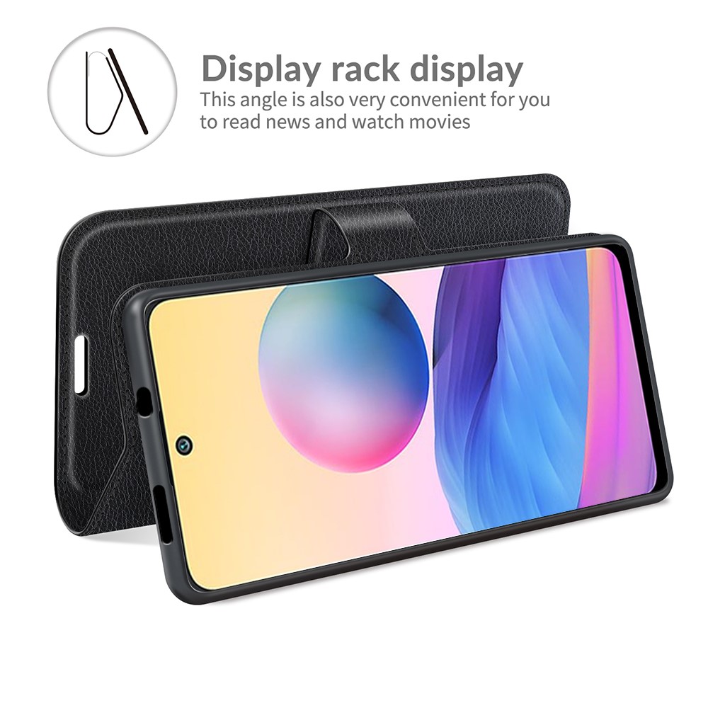 Wallet Design Folio Flip Litchi Texture Leather Phone Case with Stand for Xiaomi Redmi Note 10 5G - Black-5