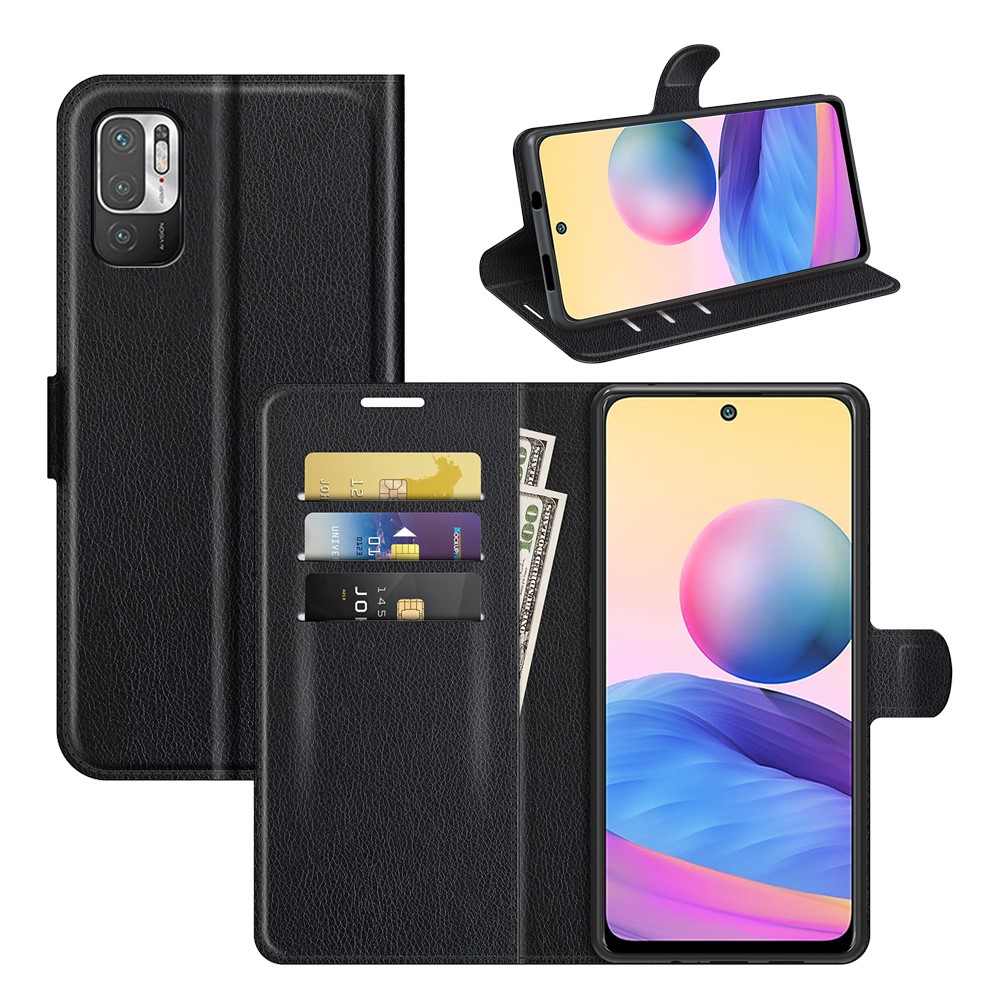 Wallet Design Folio Flip Litchi Texture Leather Phone Case with Stand for Xiaomi Redmi Note 10 5G - Black-7