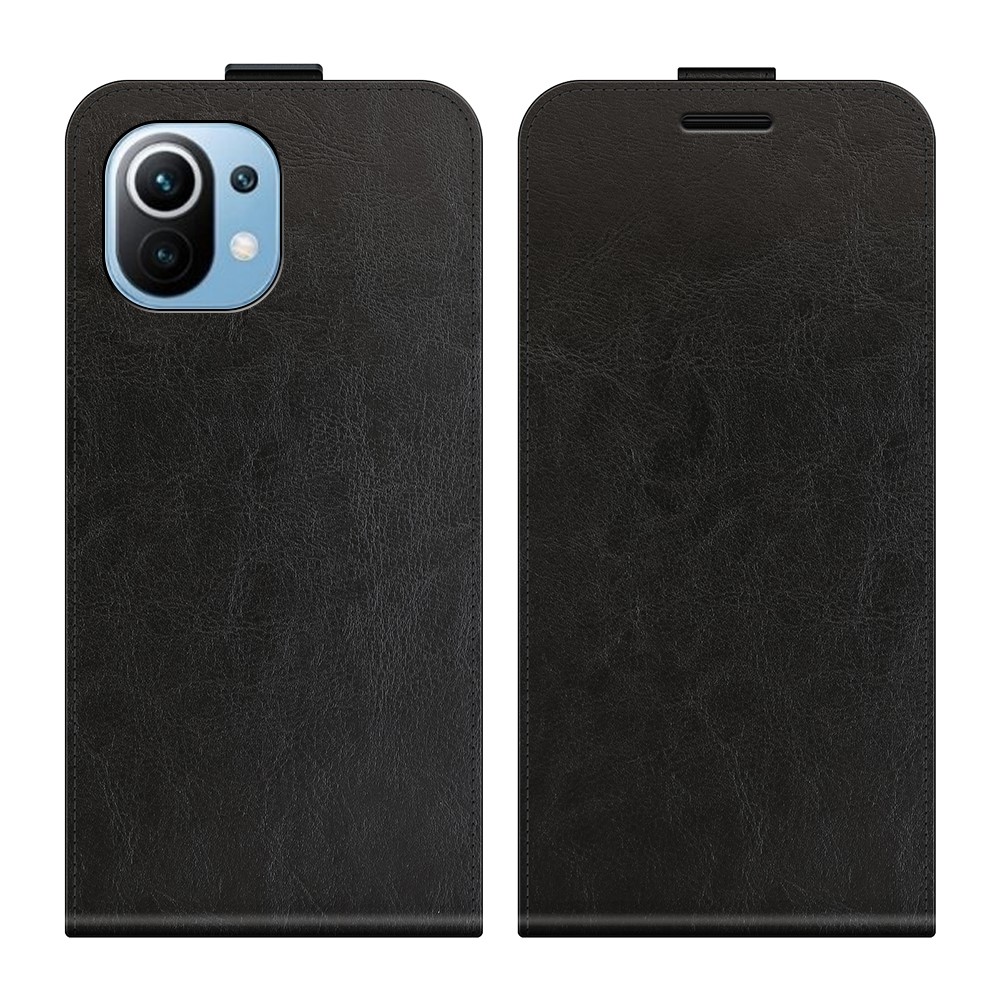 Crazy Horse Leather Protector Case Vertical Flip Phone Cover with Card Slot for Xiaomi Mi 11 Lite 4G / 5G - Black-1