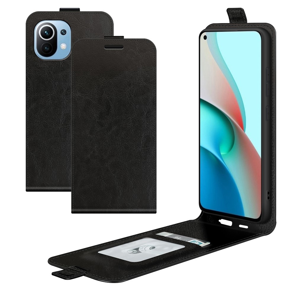 Crazy Horse Leather Protector Case Vertical Flip Phone Cover with Card Slot for Xiaomi Mi 11 Lite 4G / 5G - Black-7