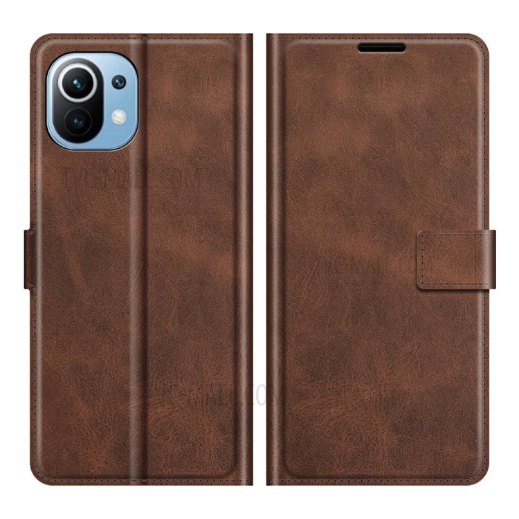 For Xiaomi Mi 11 Lite 4G/5G Magnetic Clasp Leather Mobile PhoneCase Wallet Stand Cover - Coffee-1
