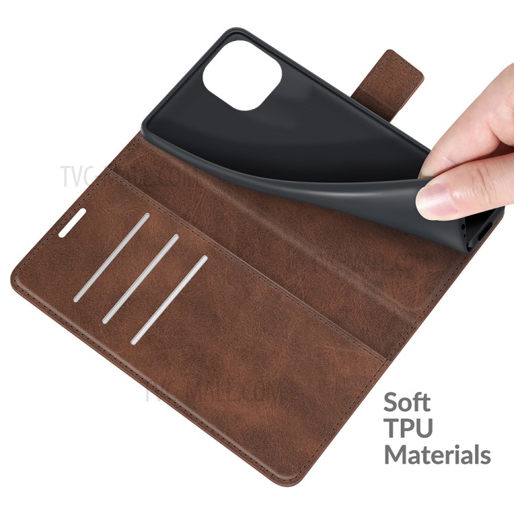 For Xiaomi Mi 11 Lite 4G/5G Magnetic Clasp Leather Mobile PhoneCase Wallet Stand Cover - Coffee-6