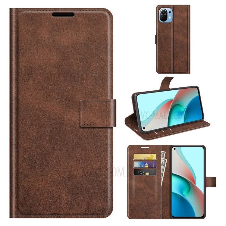For Xiaomi Mi 11 Lite 4G/5G Magnetic Clasp Leather Mobile PhoneCase Wallet Stand Cover - Coffee-7
