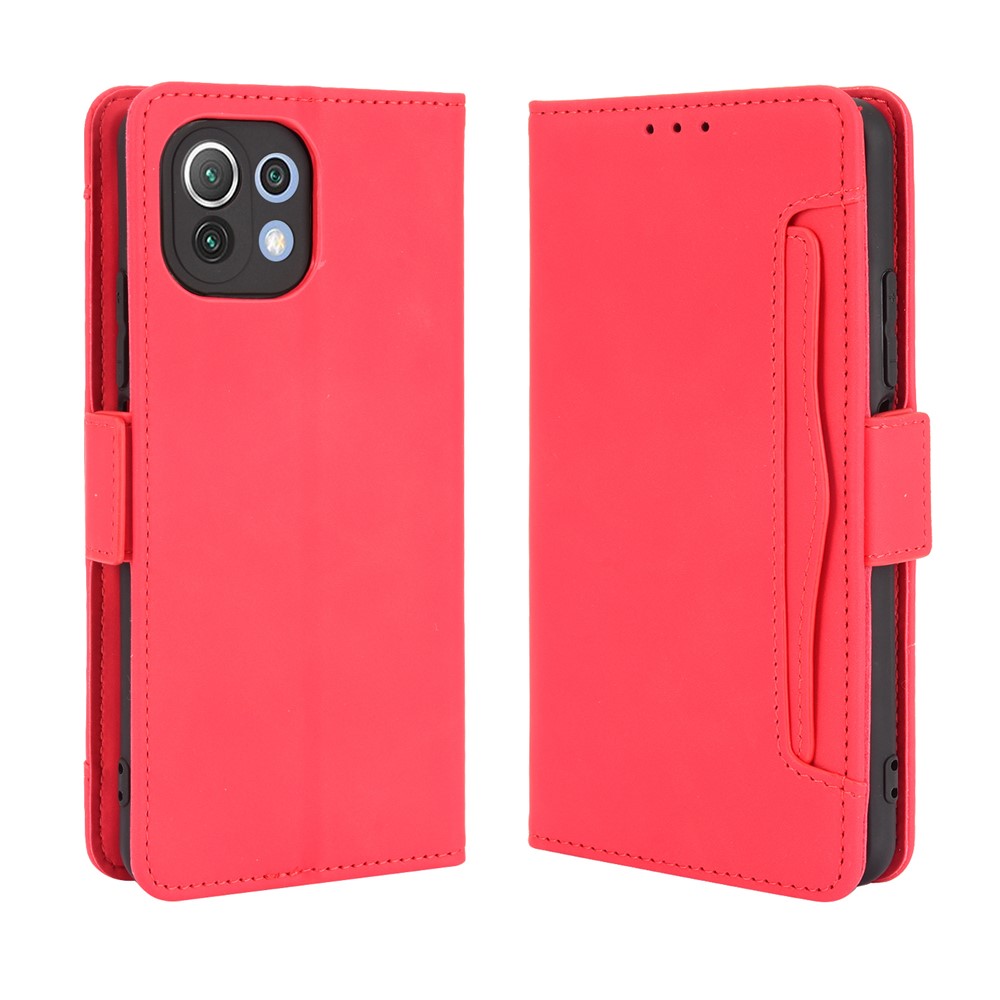 Wallet Design Multiple Card Slots Stand Leather Phone Case for Xiaomi Mi 11 Lite 4G / Mi 11 Lite 5G - Red-1