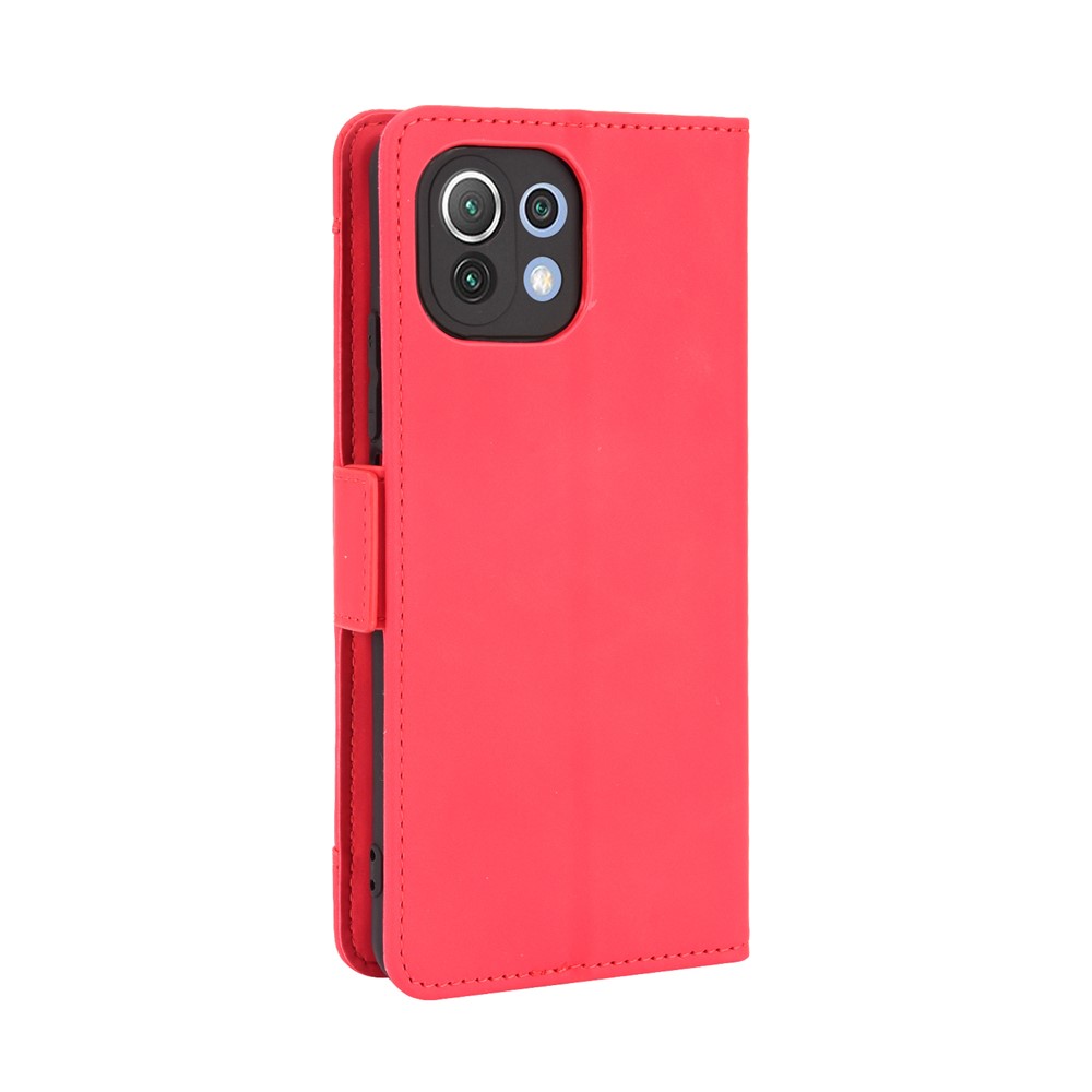 Wallet Design Multiple Card Slots Stand Leather Phone Case for Xiaomi Mi 11 Lite 4G / Mi 11 Lite 5G - Red-4