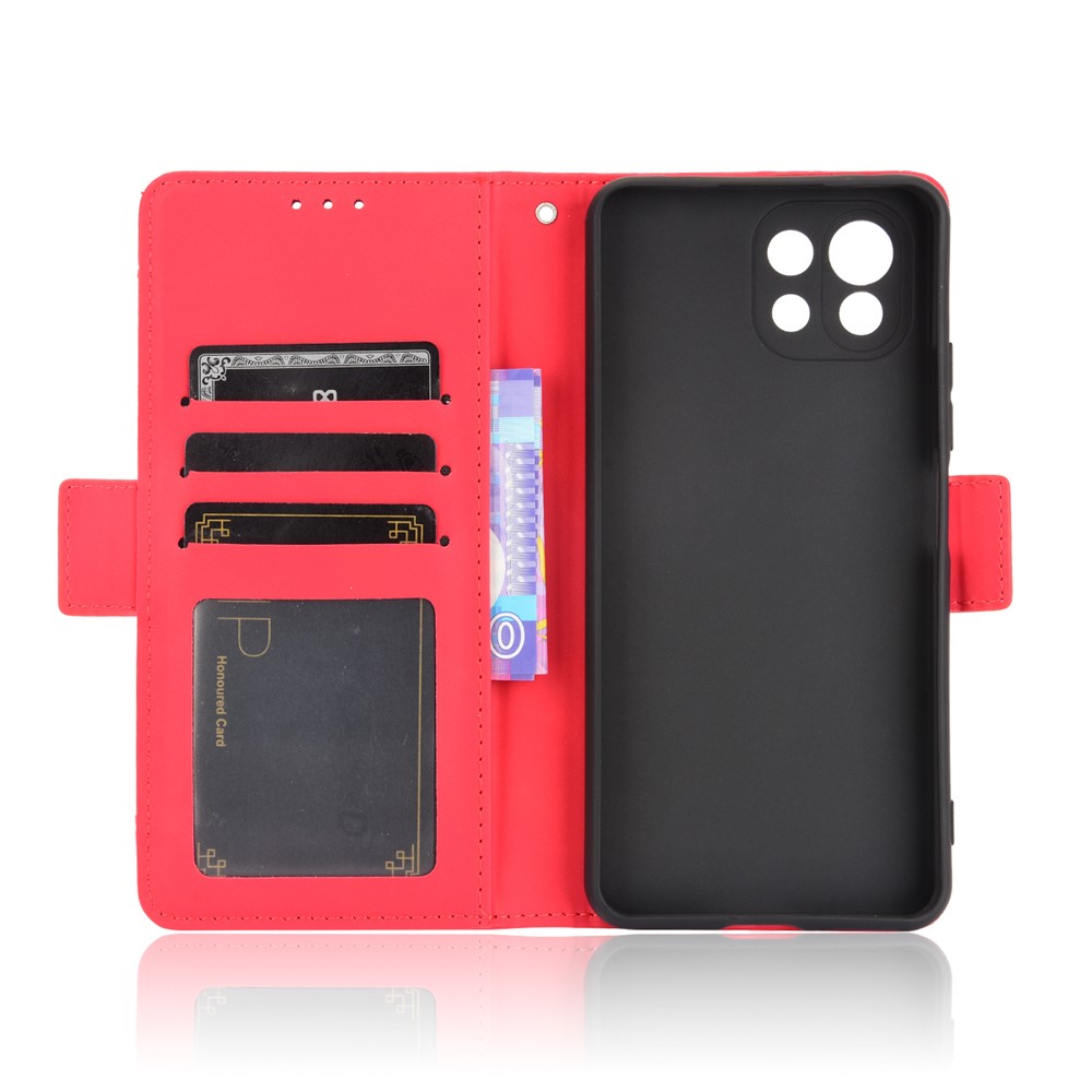 Wallet Design Multiple Card Slots Stand Leather Phone Case for Xiaomi Mi 11 Lite 4G / Mi 11 Lite 5G - Red-9