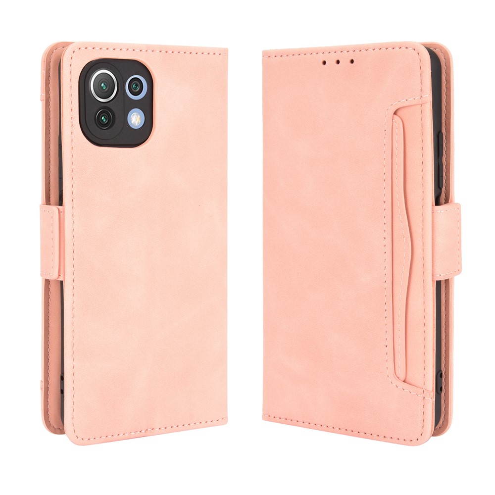 Wallet Design Multiple Card Slots Stand Leather Phone Case for Xiaomi Mi 11 Lite 4G / Mi 11 Lite 5G - Pink-1
