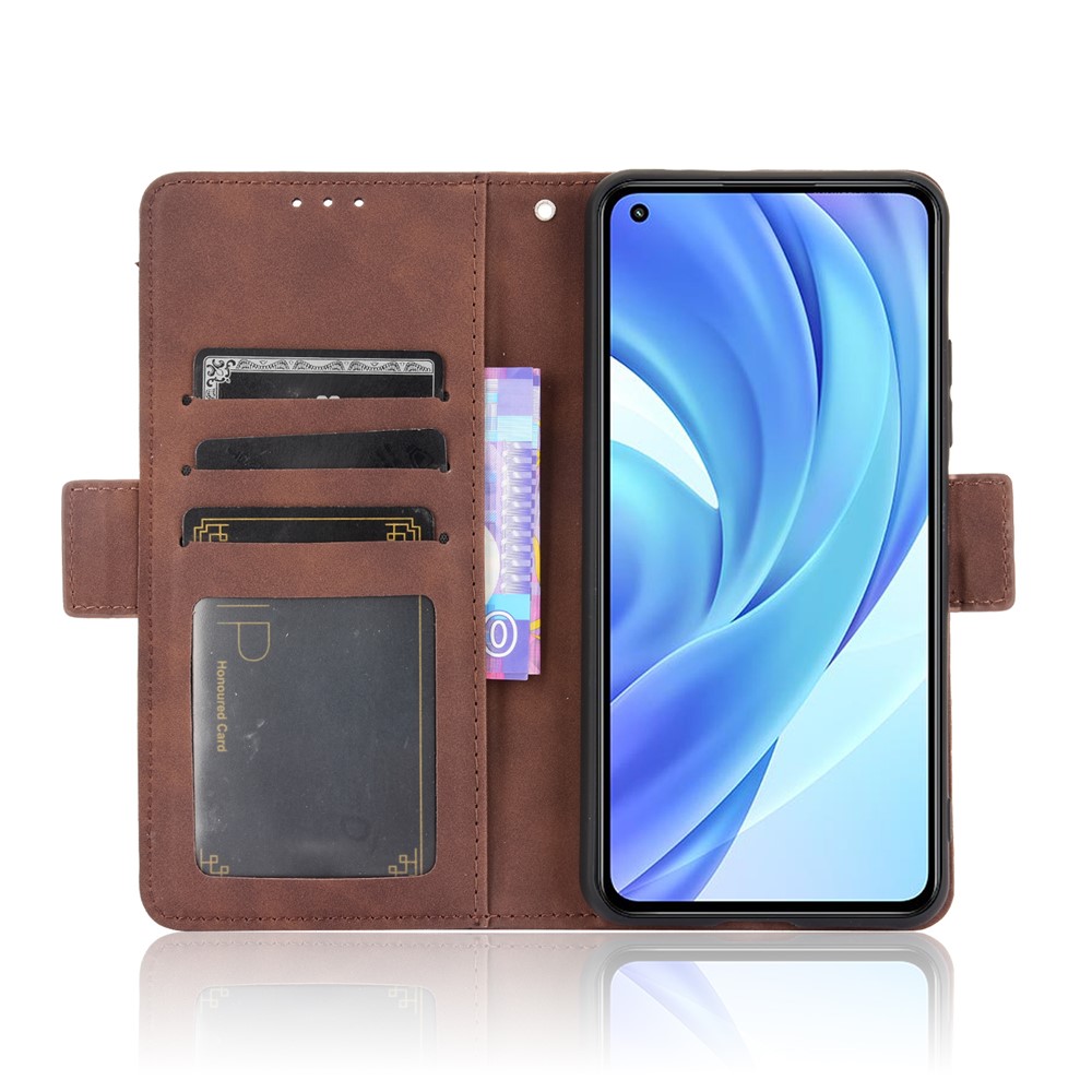 Wallet Design Multiple Card Slots Stand Leather Phone Case for Xiaomi Mi 11 Lite 4G / Mi 11 Lite 5G - Brown-2