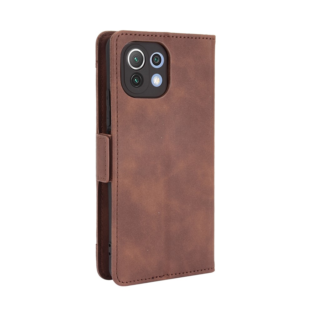 Wallet Design Multiple Card Slots Stand Leather Phone Case for Xiaomi Mi 11 Lite 4G / Mi 11 Lite 5G - Brown-4