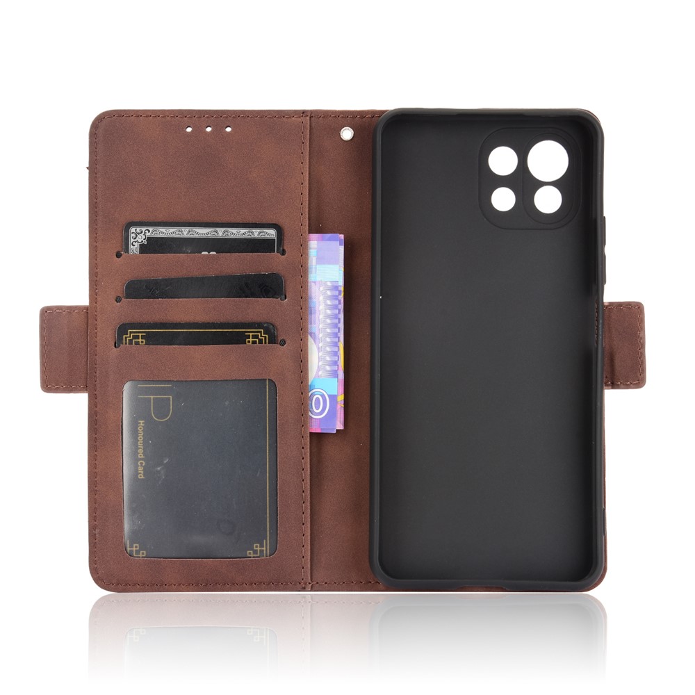 Wallet Design Multiple Card Slots Stand Leather Phone Case for Xiaomi Mi 11 Lite 4G / Mi 11 Lite 5G - Brown-9
