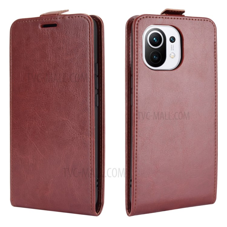 Crazy Horse Leather Protector Case Vertical Flip Phone Cover with Card Slot for Xiaomi Mi 11 - Brown-1