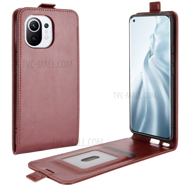 Crazy Horse Leather Protector Case Vertical Flip Phone Cover with Card Slot for Xiaomi Mi 11 - Brown-3