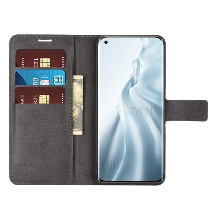 Magnetic Clasp Leather Shockproof Phone Case Wallet Stand Cover for Xiaomi Mi 11 - Black-3