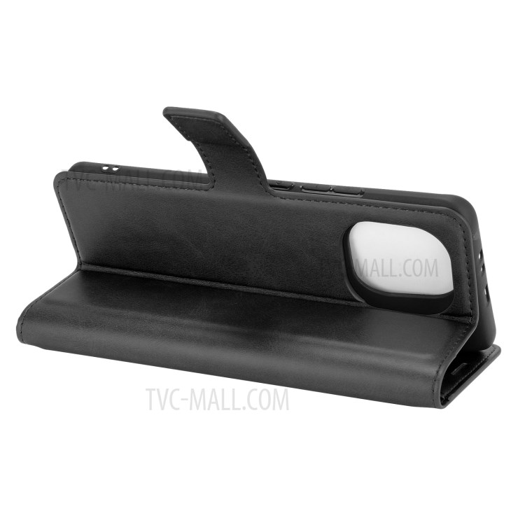 Magnetic Clasp Leather Shockproof Phone Case Wallet Stand Cover for Xiaomi Mi 11 - Black-4