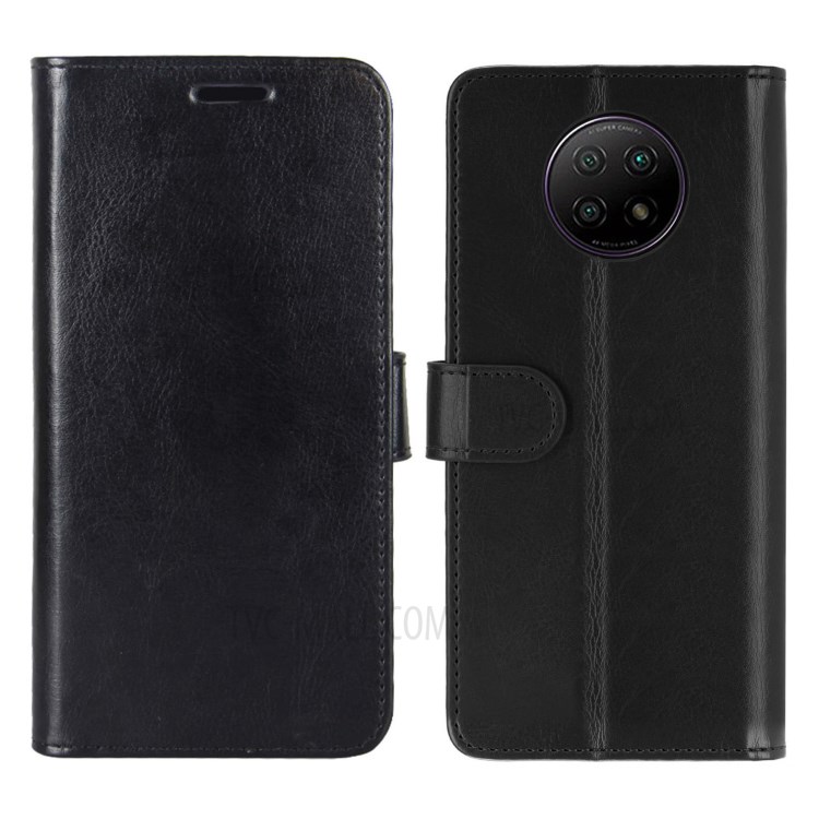 Crazy Horse Leather Wallet Stand Case for Xiaomi Redmi Note 9 5G / Redmi Note 9T 5G - Black-1