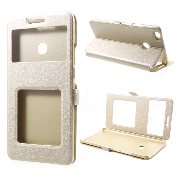 Silk Texture Dual Window Leather Stand Shell for Xiaomi Mi Max 2 - Gold-1