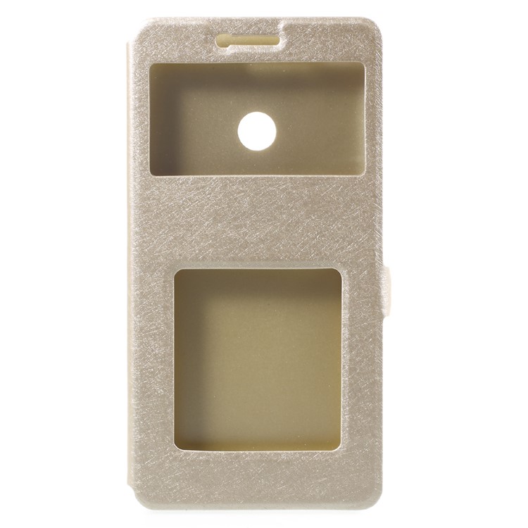 Silk Texture Dual Window Leather Stand Shell for Xiaomi Mi Max 2 - Gold-3