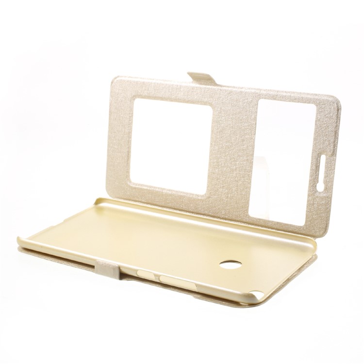 Silk Texture Dual Window Leather Stand Shell for Xiaomi Mi Max 2 - Gold-5