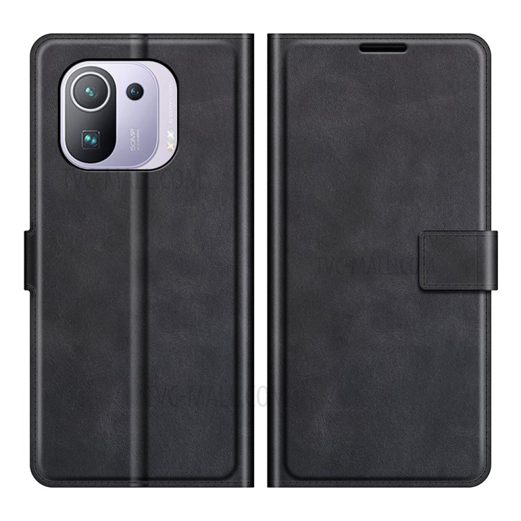 Magnetic Clasp Shockproof Phone Case Wallet Stand Flip Leather Cover for Xiaomi Mi 11 Pro - Black-1