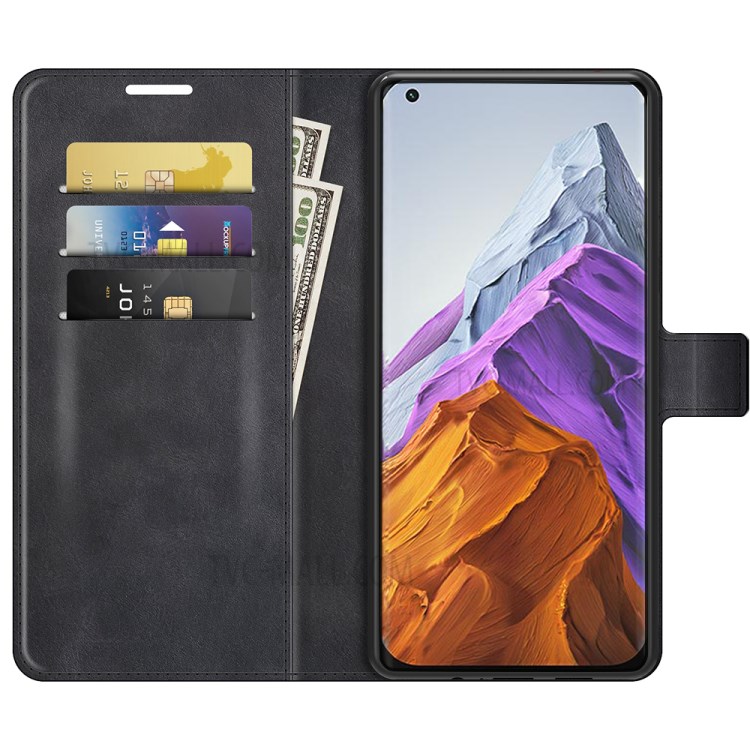 Magnetic Clasp Shockproof Phone Case Wallet Stand Flip Leather Cover for Xiaomi Mi 11 Pro - Black-4