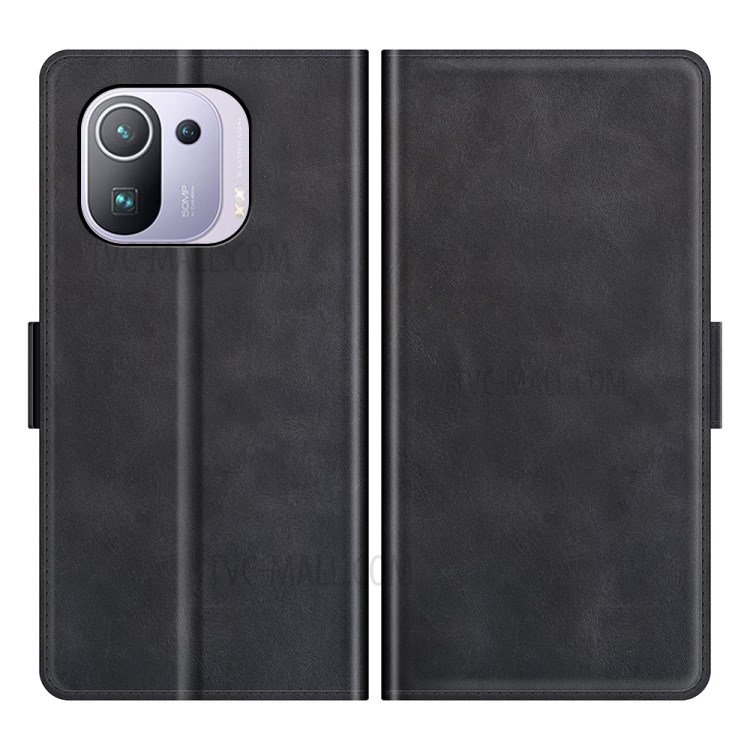 Magnetic Double Clasp PU Leather Wallet Stand Case Flip Cover for Xiaomi Mi 11 Pro - Black-1