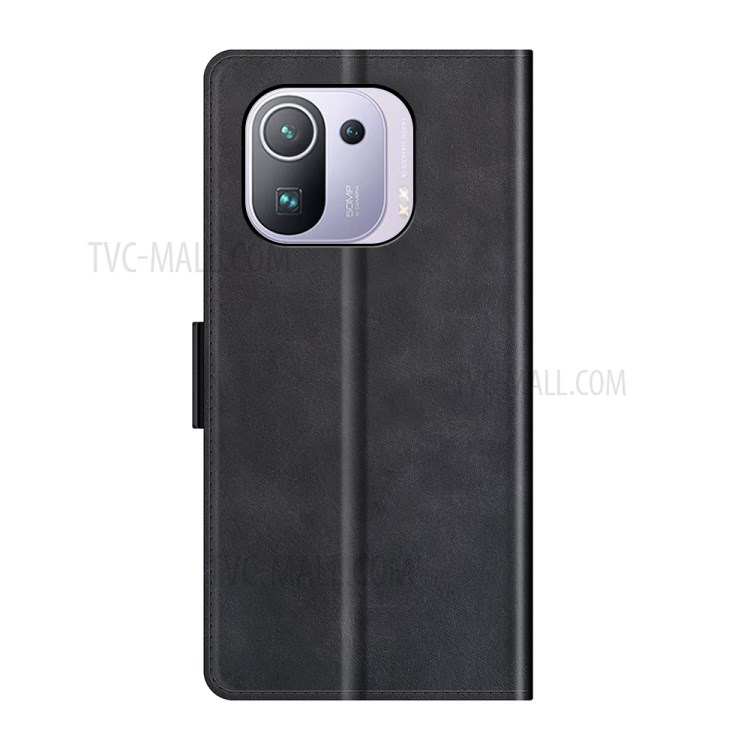 Magnetic Double Clasp PU Leather Wallet Stand Case Flip Cover for Xiaomi Mi 11 Pro - Black-3