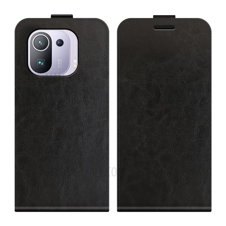 Crazy Horse Leather Protector Case Vertical Flip Phone Cover with Card Slot for Xiaomi Mi 11 Pro - Black-1