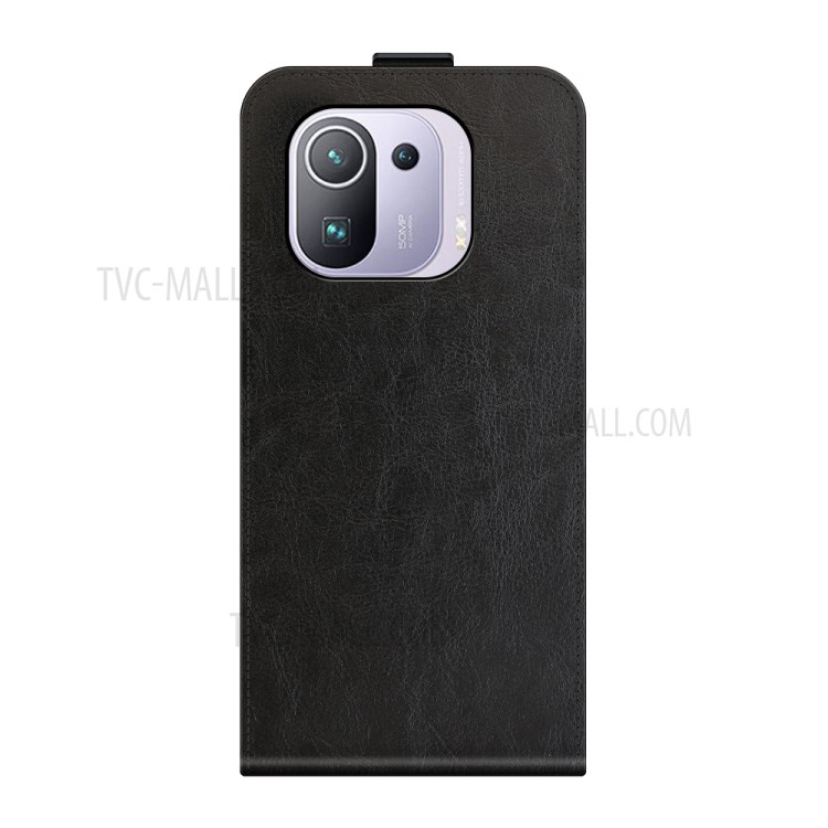 Crazy Horse Leather Protector Case Vertical Flip Phone Cover with Card Slot for Xiaomi Mi 11 Pro - Black-3