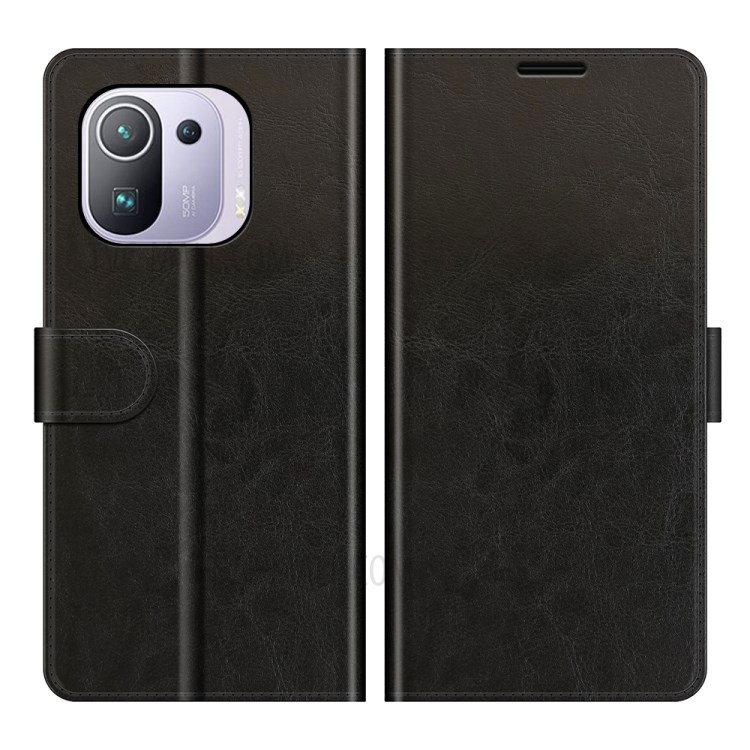 Crazy Horse Texture Leather Wallet Case for Xiaomi Mi 11 Pro - Black-1