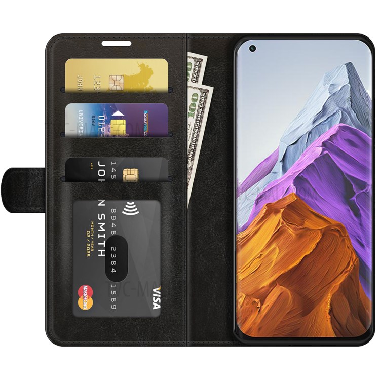 Crazy Horse Texture Leather Wallet Case for Xiaomi Mi 11 Pro - Black-4