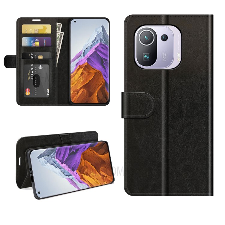 Crazy Horse Texture Leather Wallet Case for Xiaomi Mi 11 Pro - Black-8
