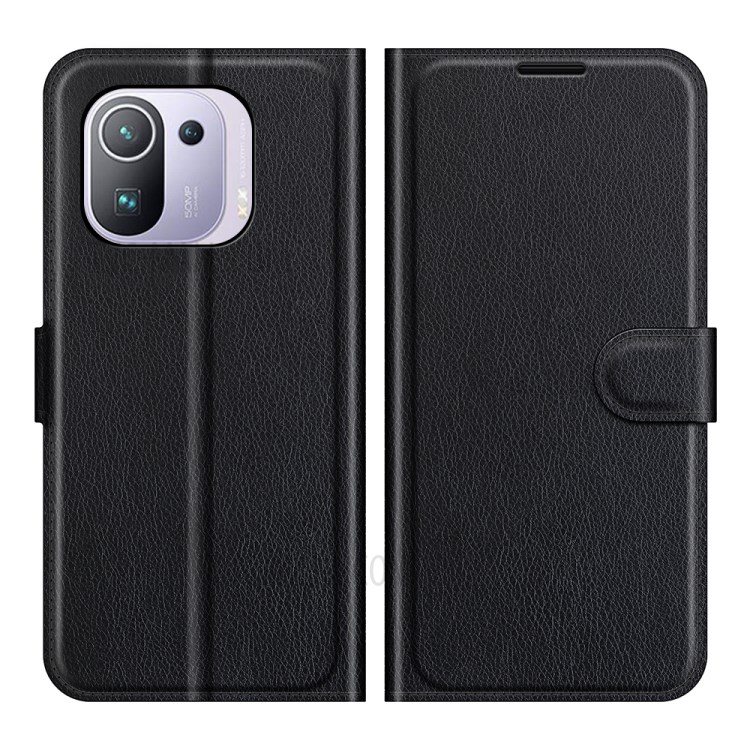 Wallet Design Litchi Texture Leather Phone Case Folio Flip Cover with Stand for Xiaomi Mi 11 Pro - Black-1