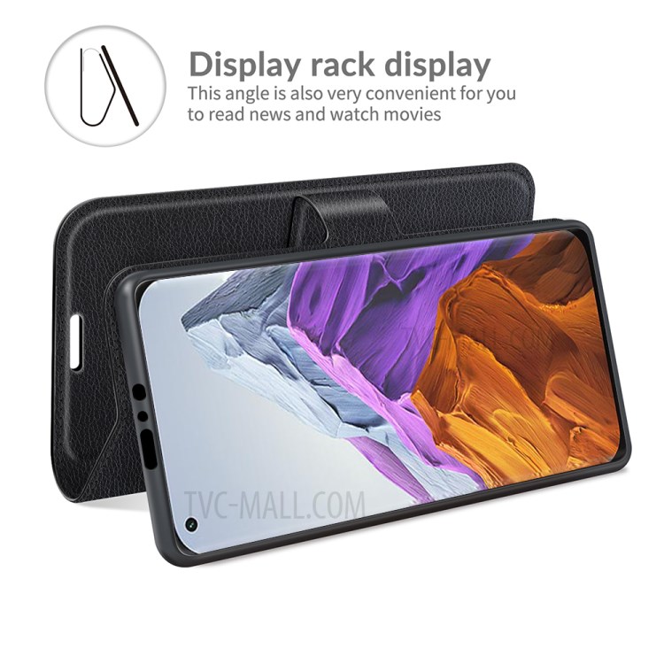 Wallet Design Litchi Texture Leather Phone Case Folio Flip Cover with Stand for Xiaomi Mi 11 Pro - Black-6